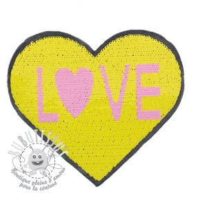 Applique sequin reversible Heart love yellow