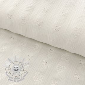 Tissu double gaze/mousseline EMBROIDERED Heart off white